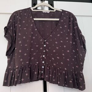 Floral Button-Down Ruffle Top